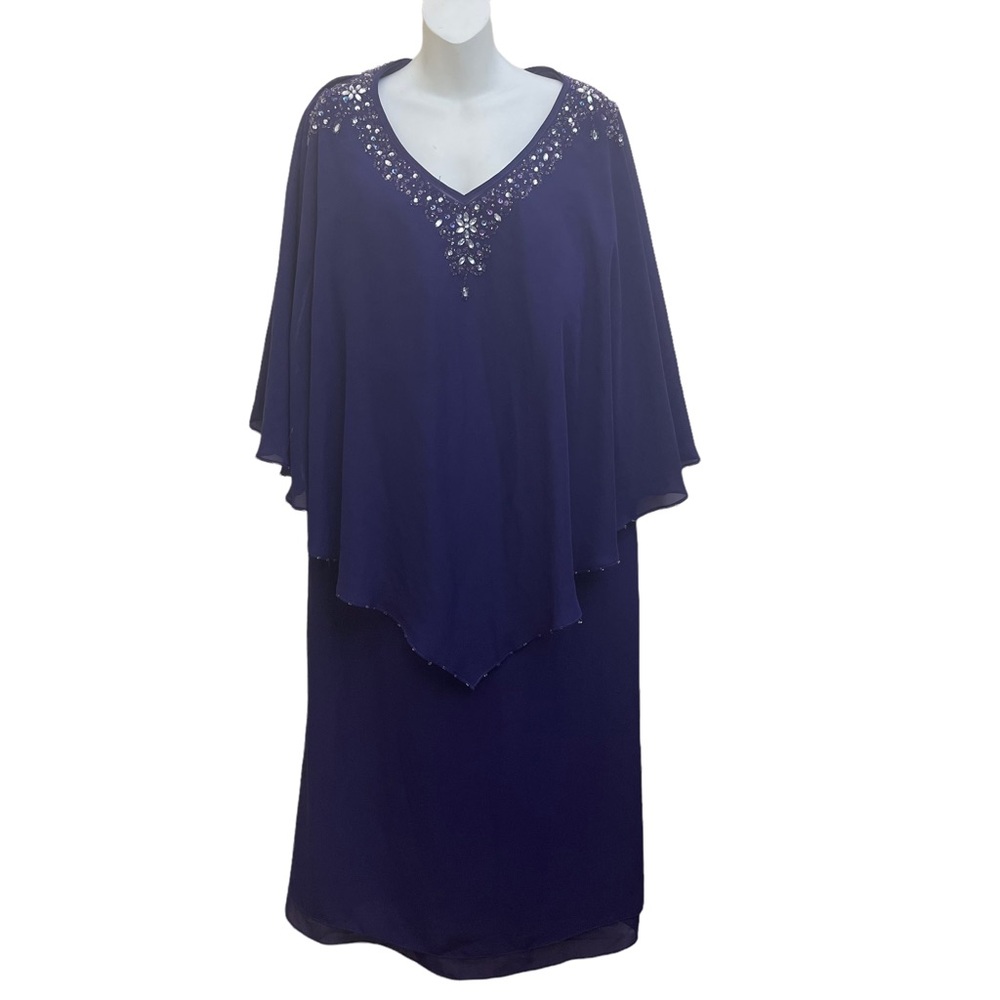 JJ’S Mother of the Bride Chiffon Long Dress with Embellished Sheer Popover 20W